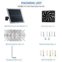 VUEBEE dual fans front-mounted on wall, delivering strong, solar-driven ventilation