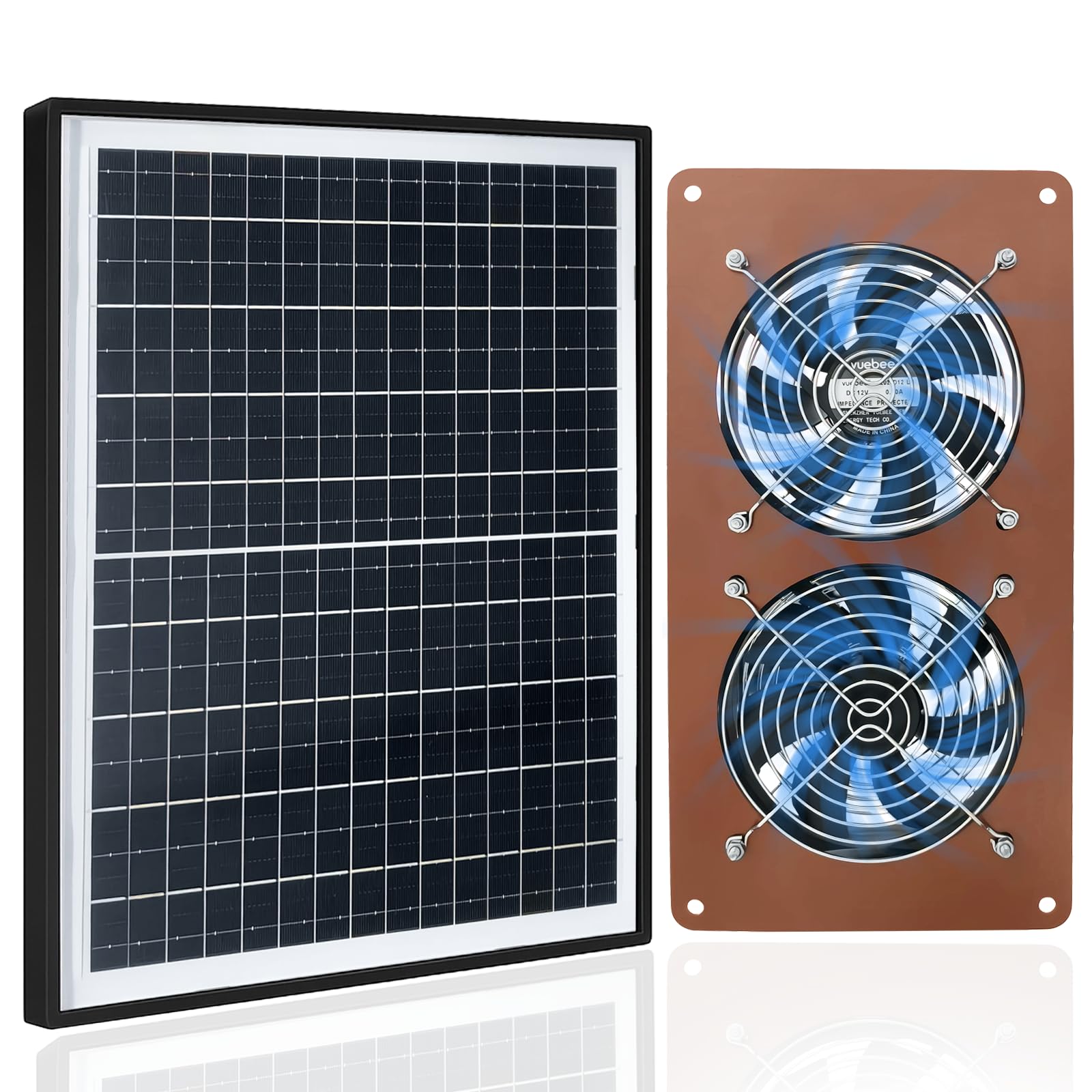 VUEBEE solar panel front view showing durable glass and frame, ensures reliable power