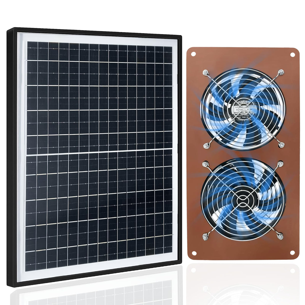 VUEBEE solar panel front view showing durable glass and frame, ensures reliable power