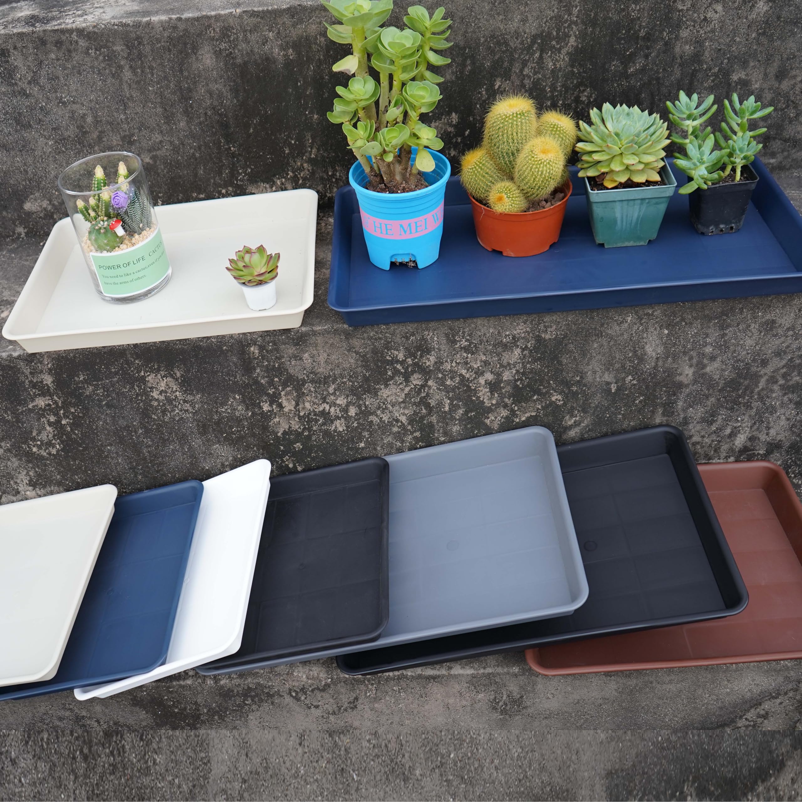 VUWEZ tray holding a ceramic planter and catching water runoff