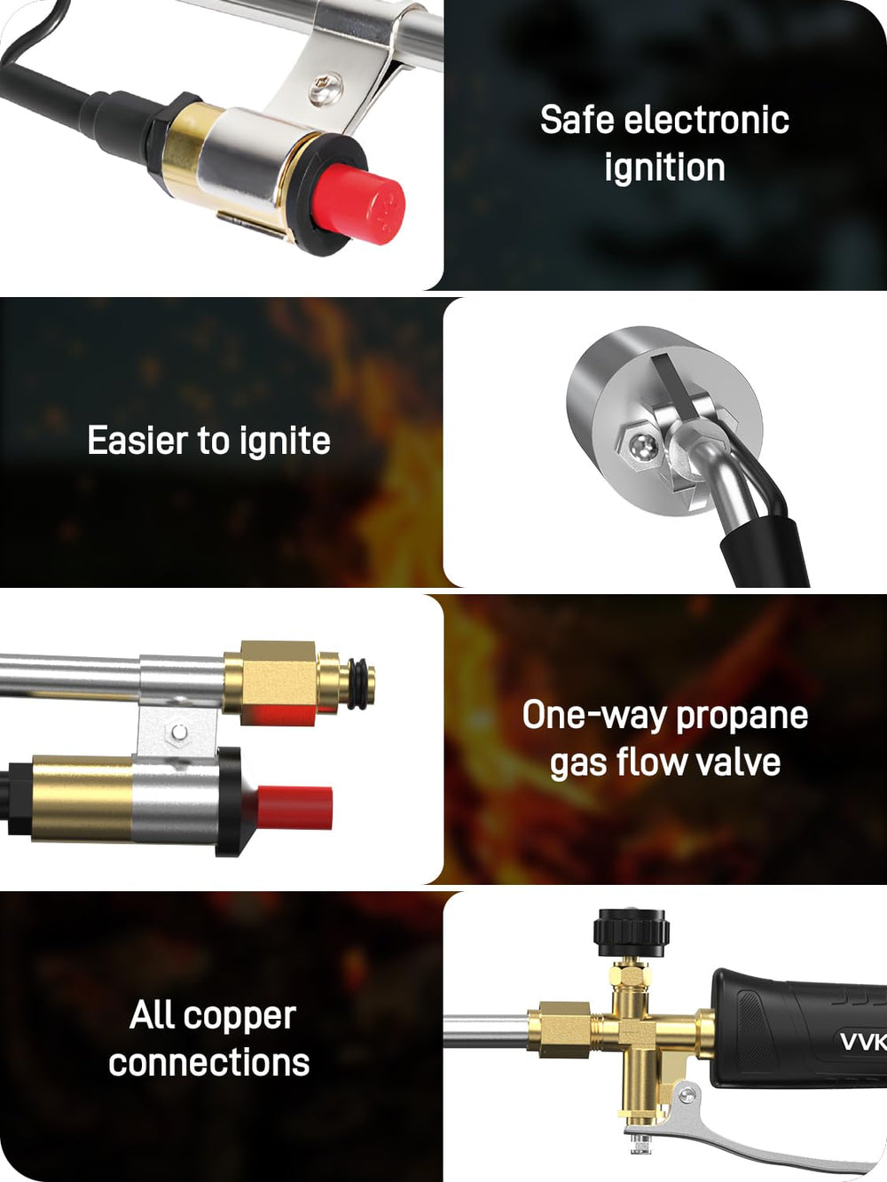 VVKPEYIN torch long mode used to scorch weeds keeping user at a safe distance
