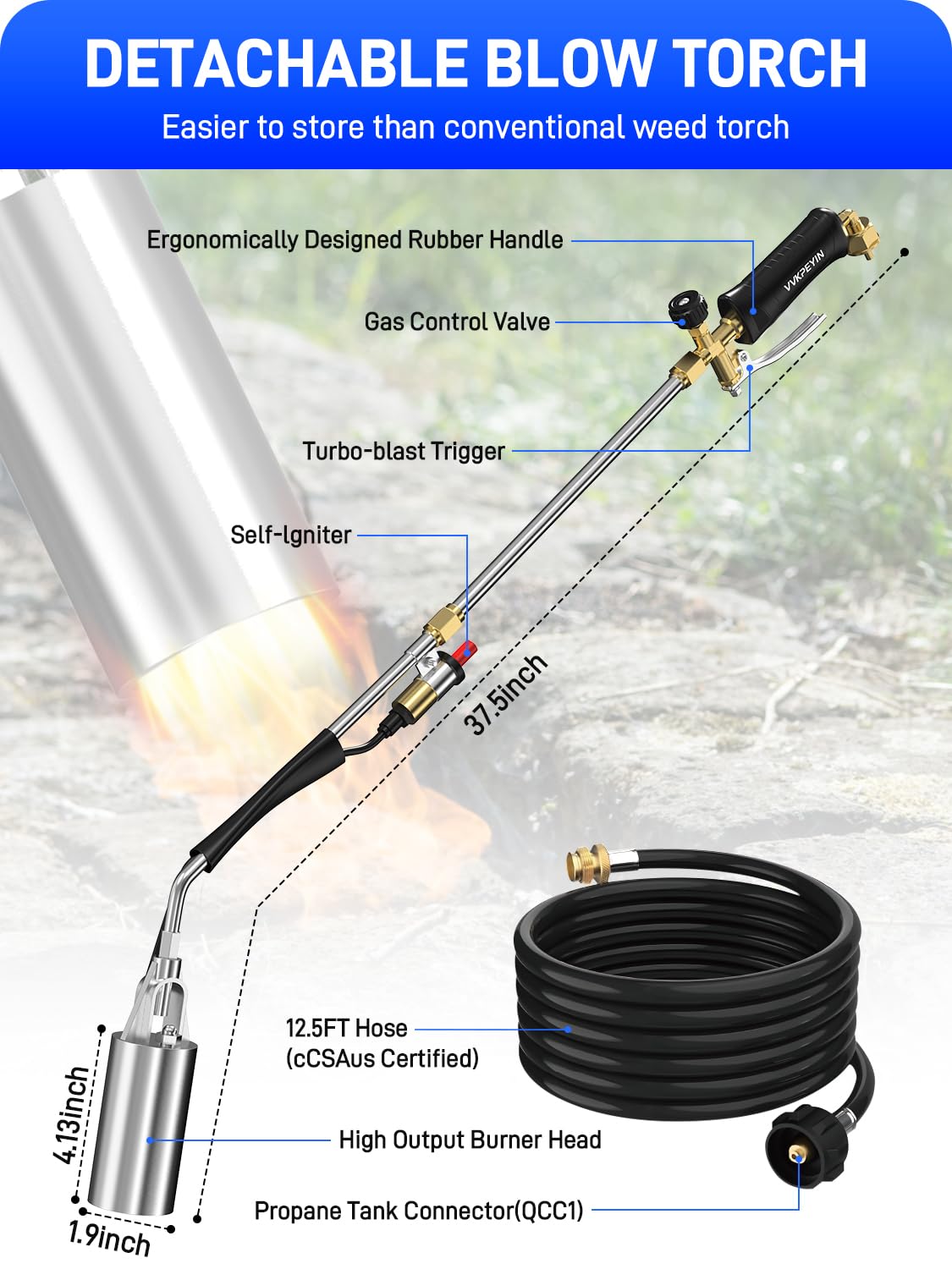 VVKPEYIN torch short mode in use for grilling and controlled flame