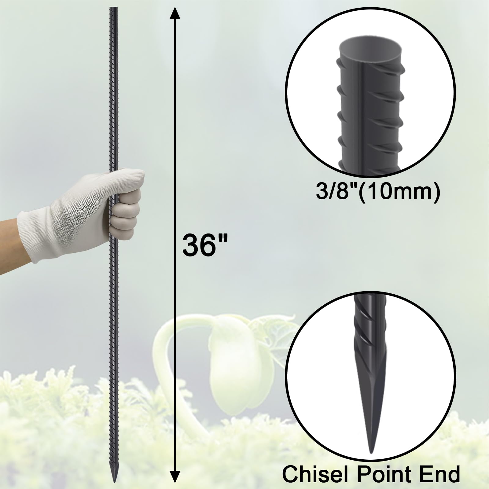 VVOKGO close-up of chisel point tip for easier ground penetration and durability