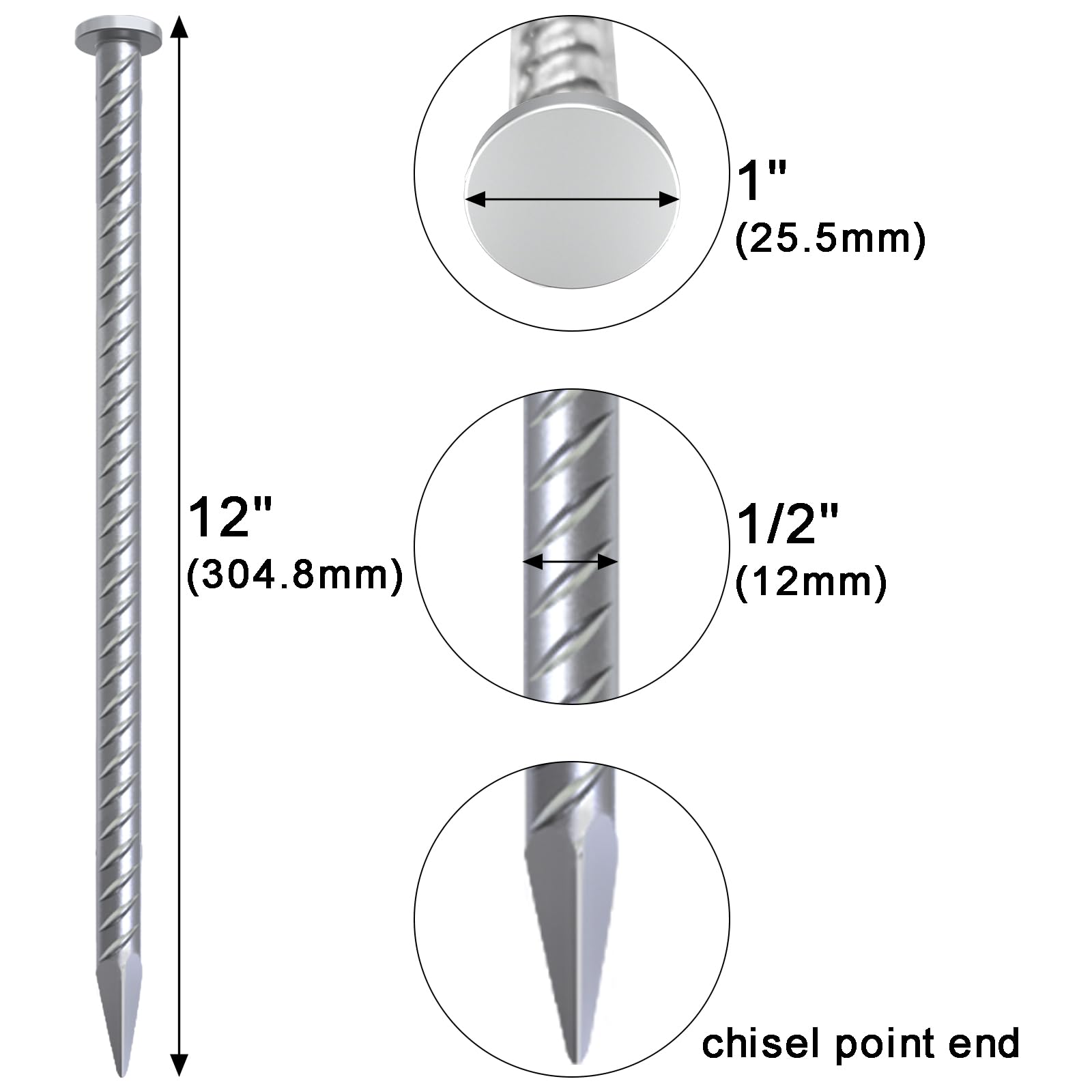VVOKGO close-up of chisel point tip, highlights 45-degree entry for easier ground penetration