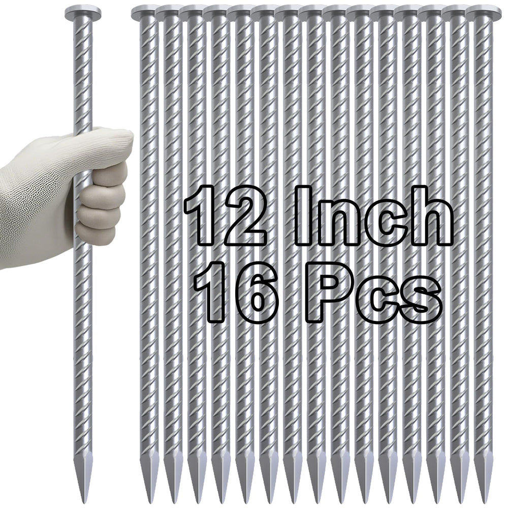 VVOKGO front view of 16-pack rebar stakes, shows complete set and packaging, fast installation benefit