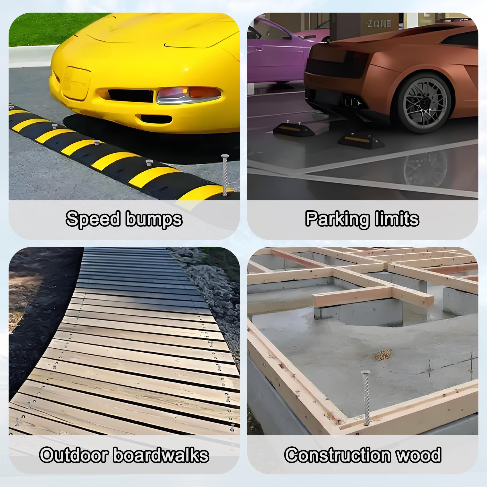 VVOKGO stakes securing a speed bump in asphalt, demonstrates stable anchoring under vehicles