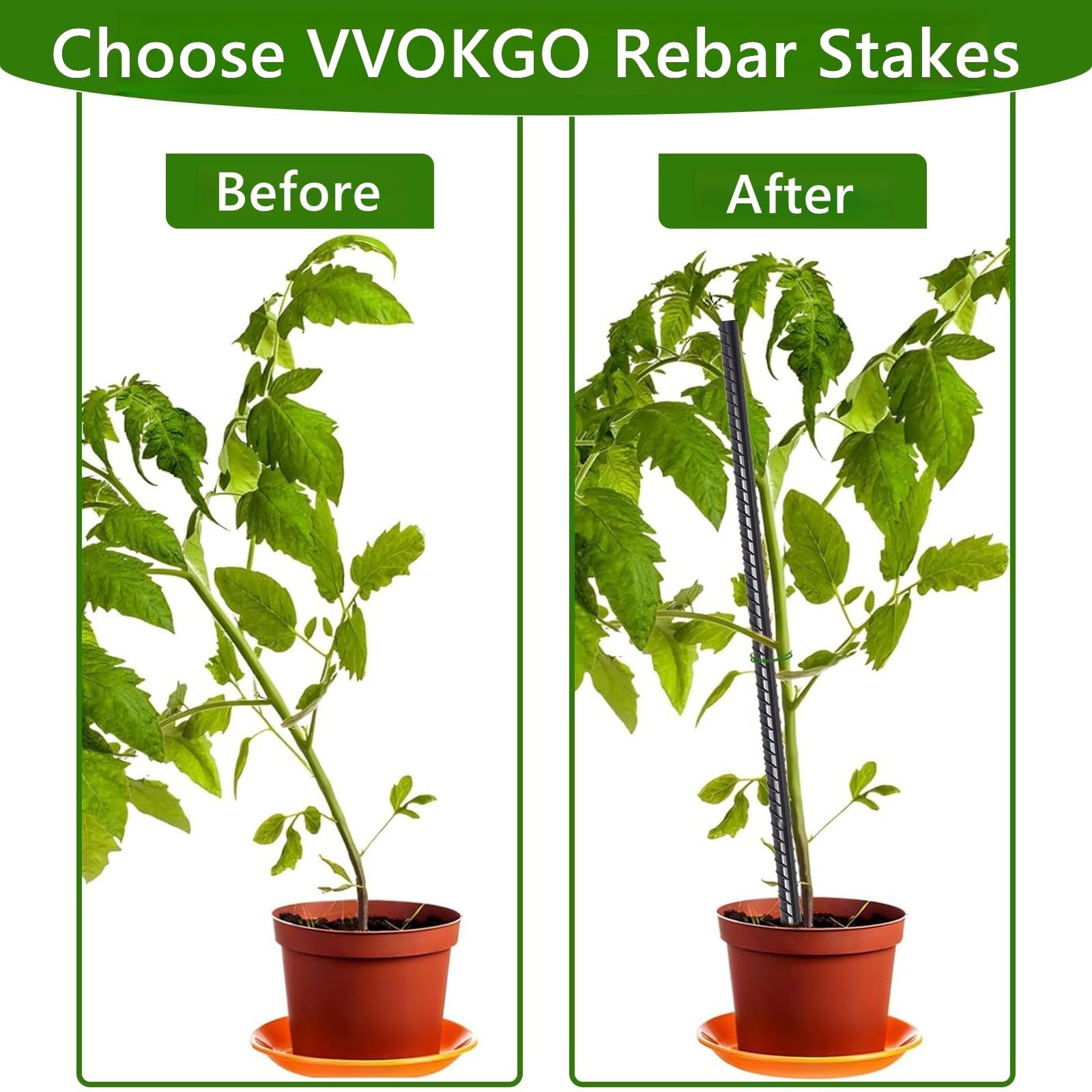VVOKGO stakes beside tape measure showing 16-inch scale and strength