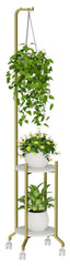 VyGrow front view of full-height gold plant stand shows compact vertical display benefit