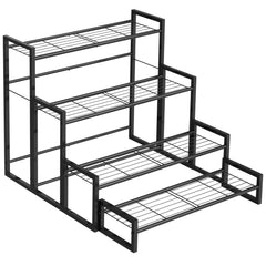 VyGrow front view of 4-tier plant stand showing organized pots and space-saving benefit