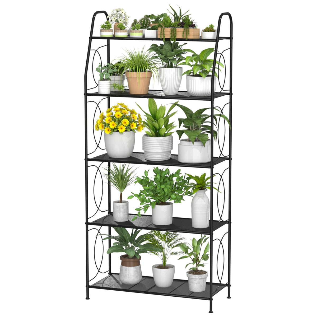 VyGrow front view of 5-tier plant stand showing tall storage and display benefits