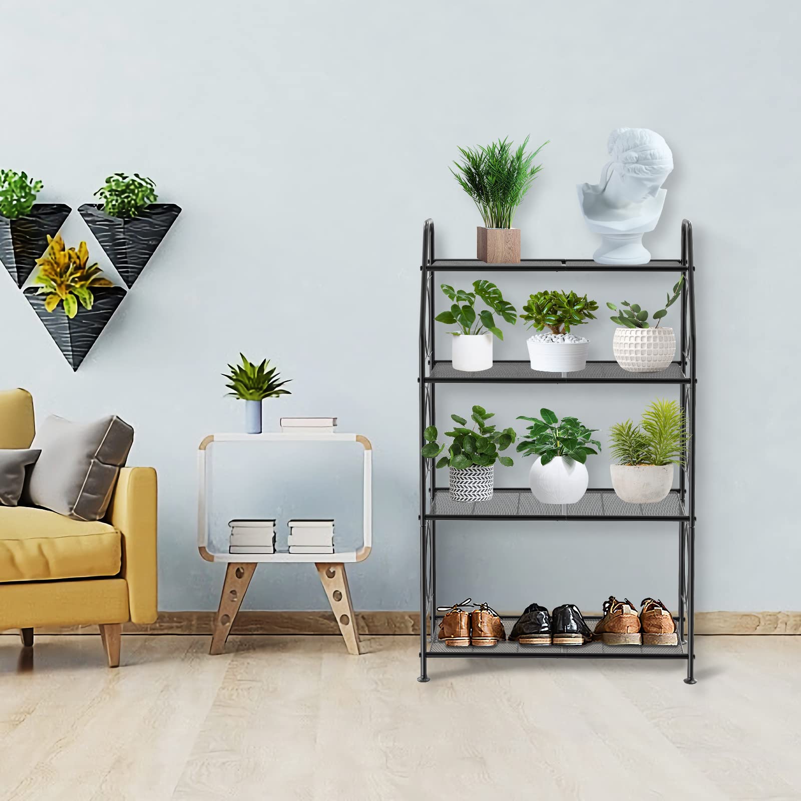 VyGrow plant stand in living room creating compact vertical greenery display