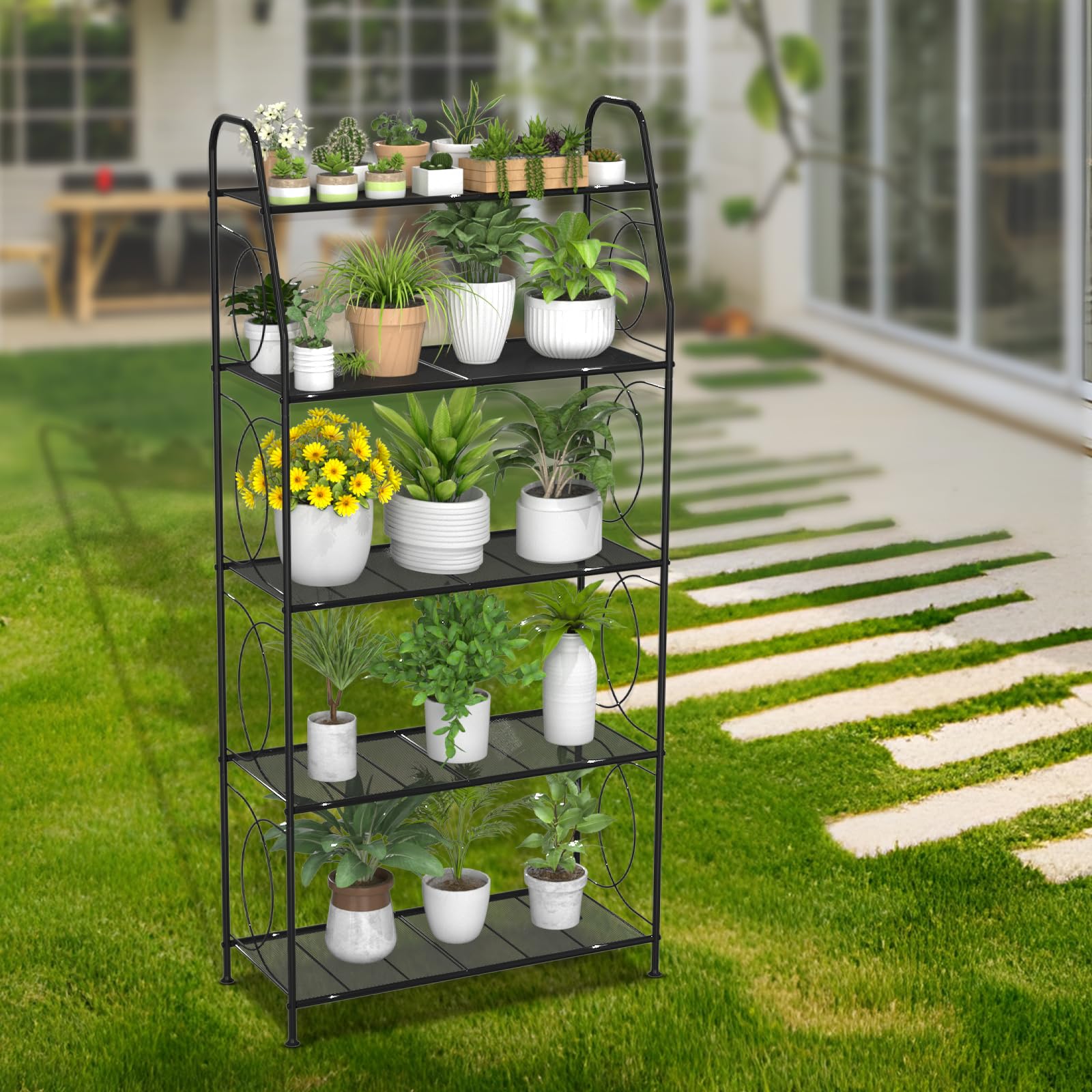 VyGrow plant stand staged in living room to save space and organize plants