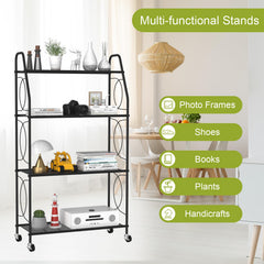 VyGrow plant stand in living room displaying multiple potted plants and decor