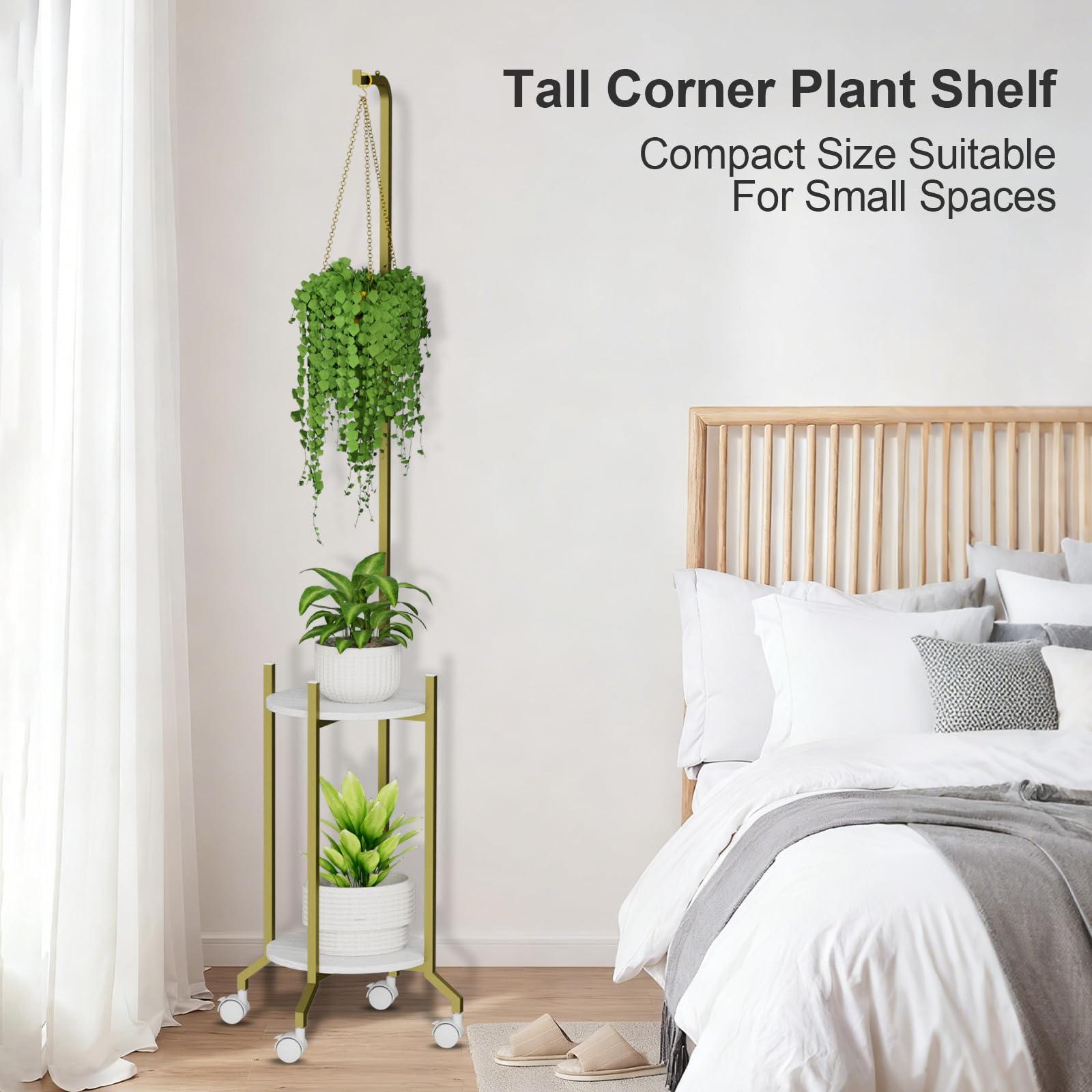 VyGrow top hanging rod with pothos demonstrates space-saving hanging plant benefit