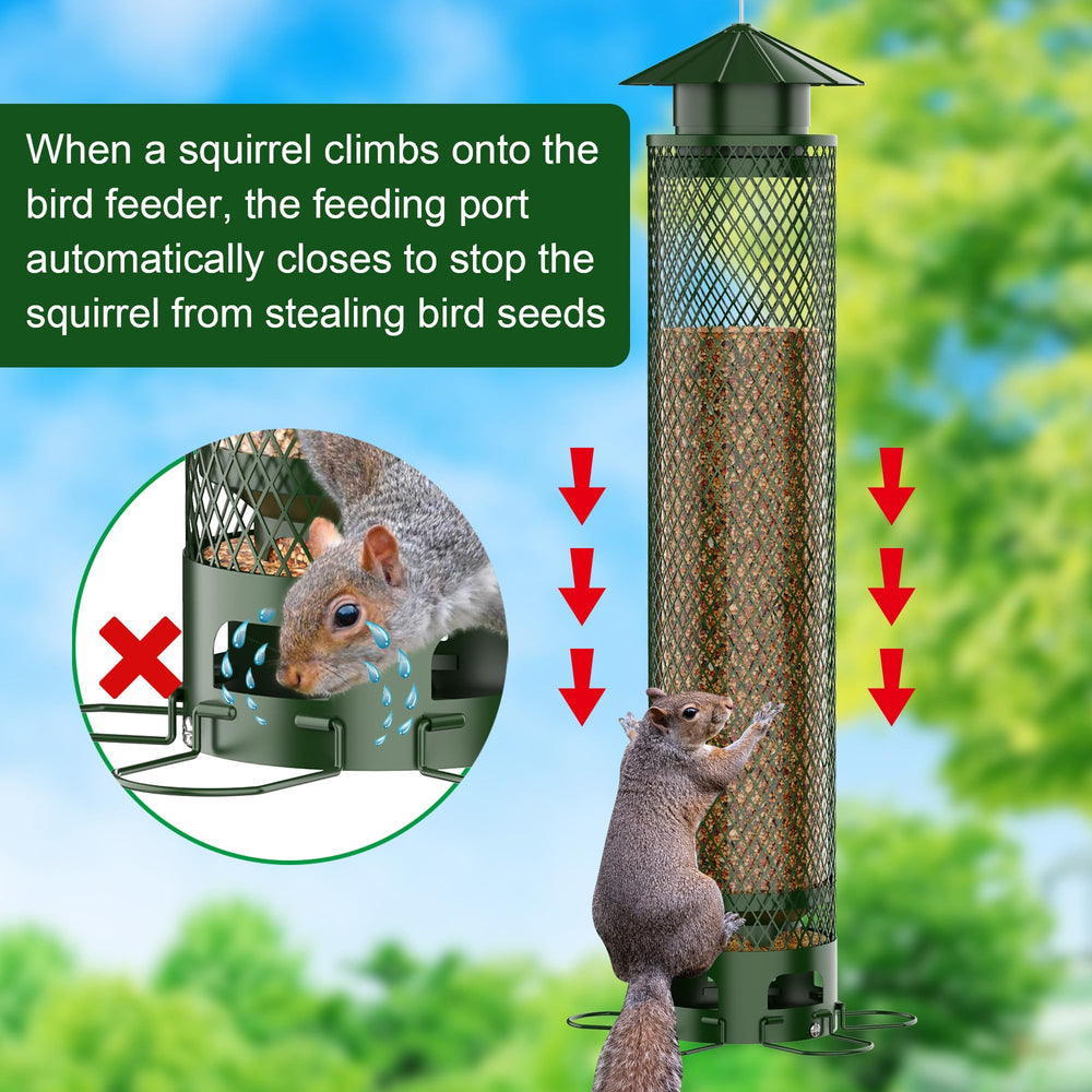 VYHAG close-up of weight mechanism highlighting closure action benefit: prevents squirrel access