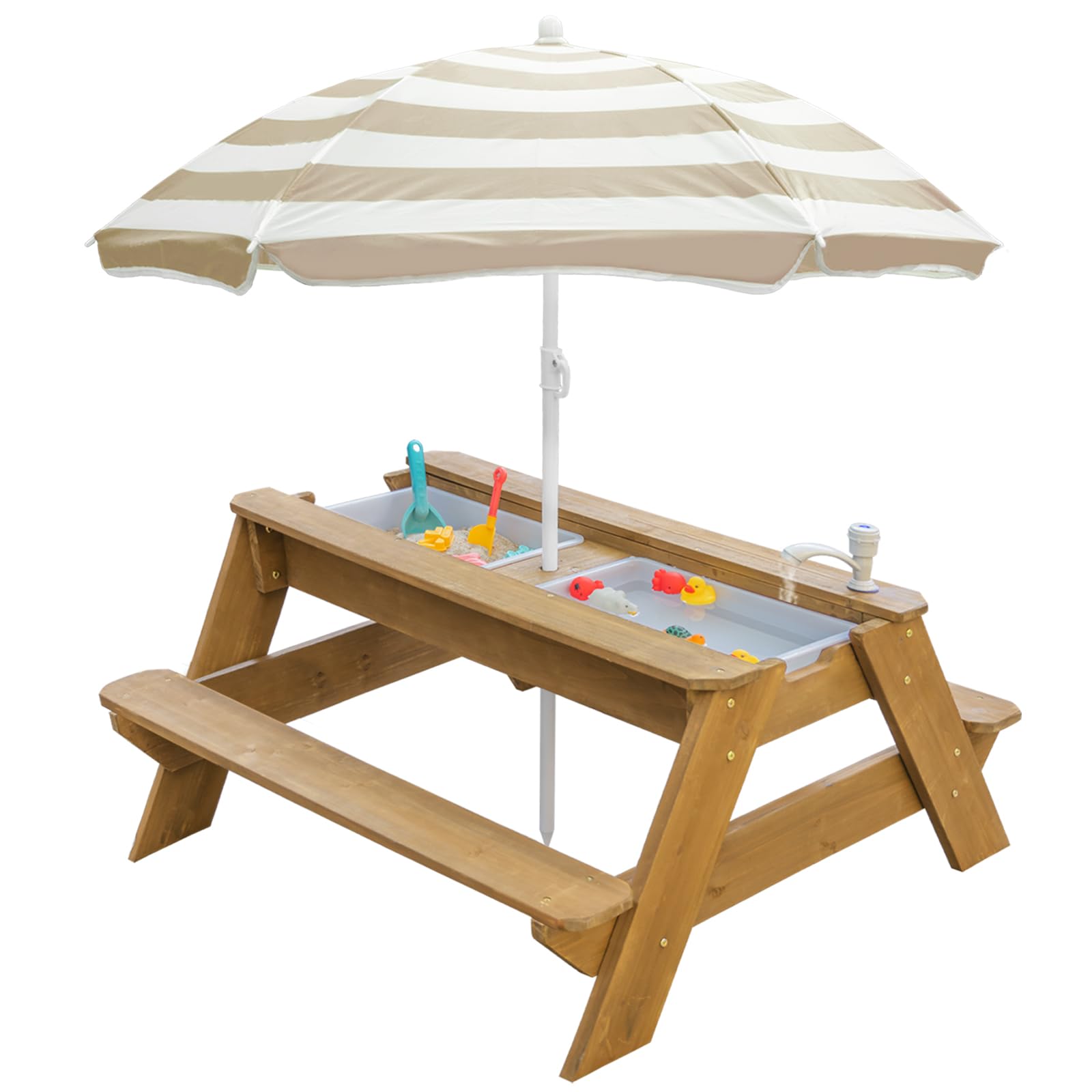 VYOMAMA front view of picnic table showing sturdy wood and family-friendly design