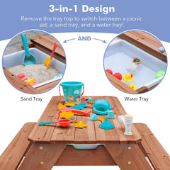 VYOMAMA removable top open to two plastic activity bins for sand and water play benefit