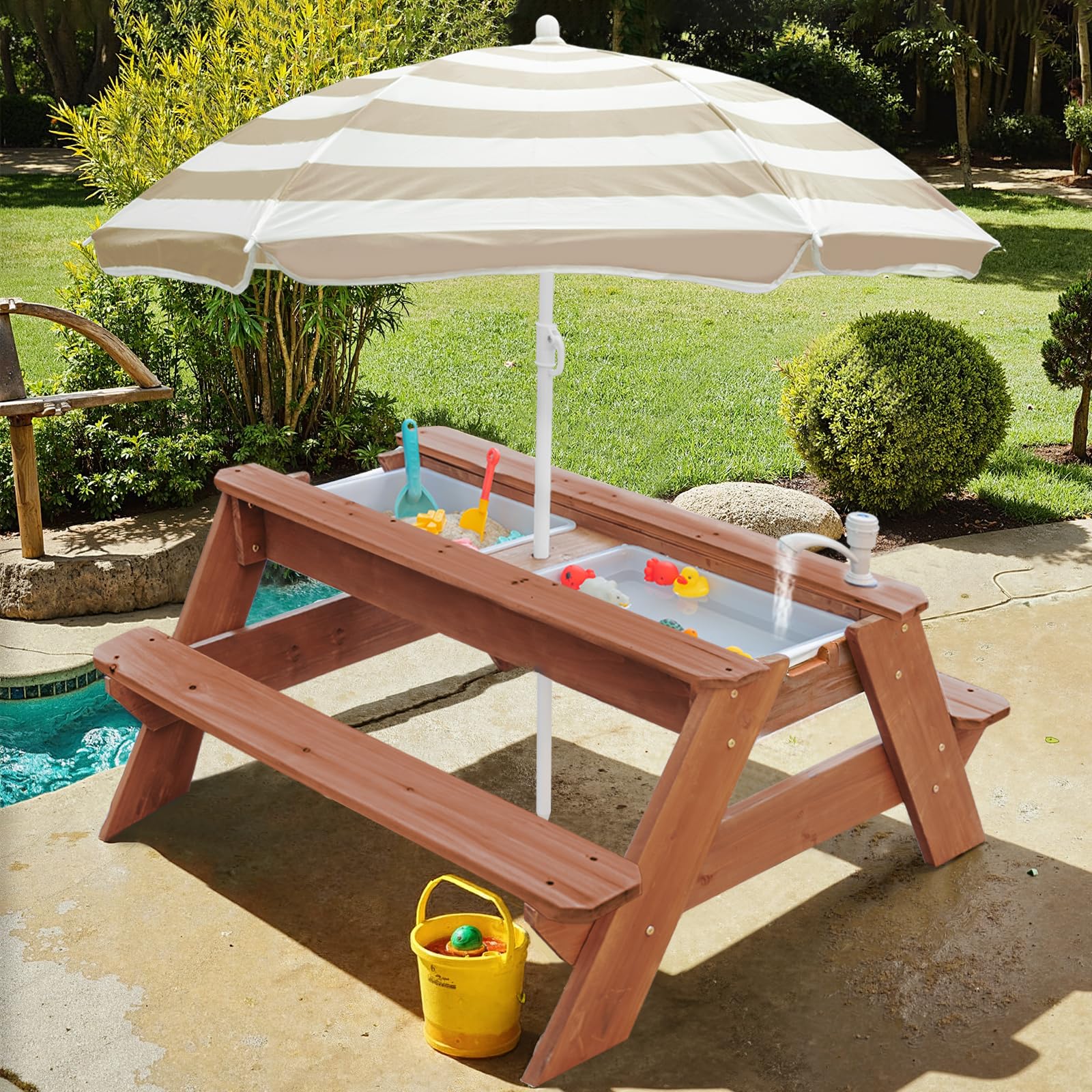 VYOMAMA umbrella installed providing shade for kids and sun protection benefit