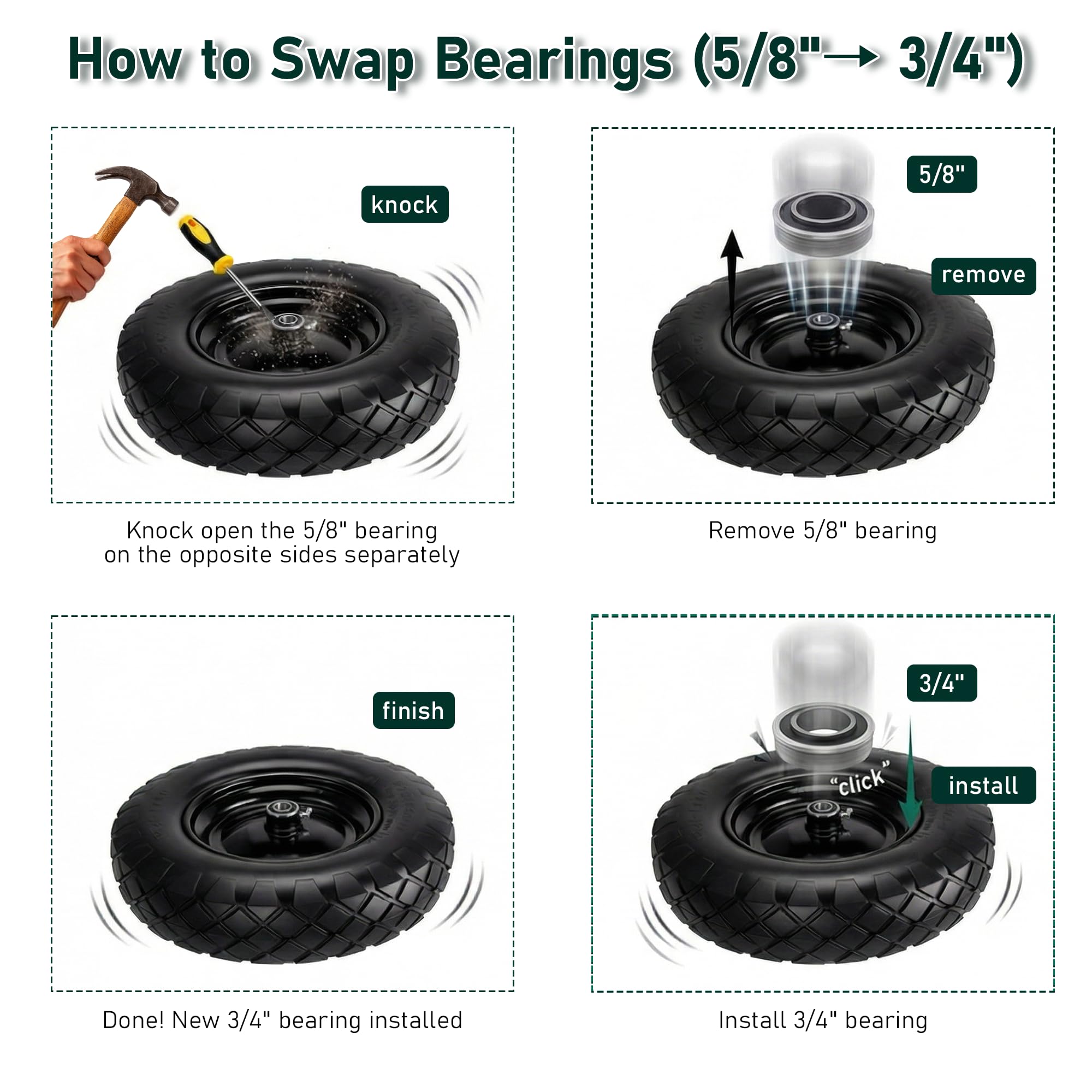 Vypart spare bearings and nylon spacers included for axle compatibility
