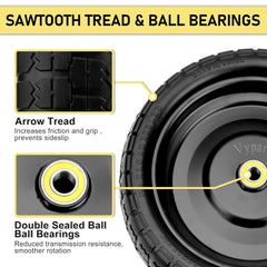 Vypart close-up of arrow tread pattern delivering strong traction and smooth roll