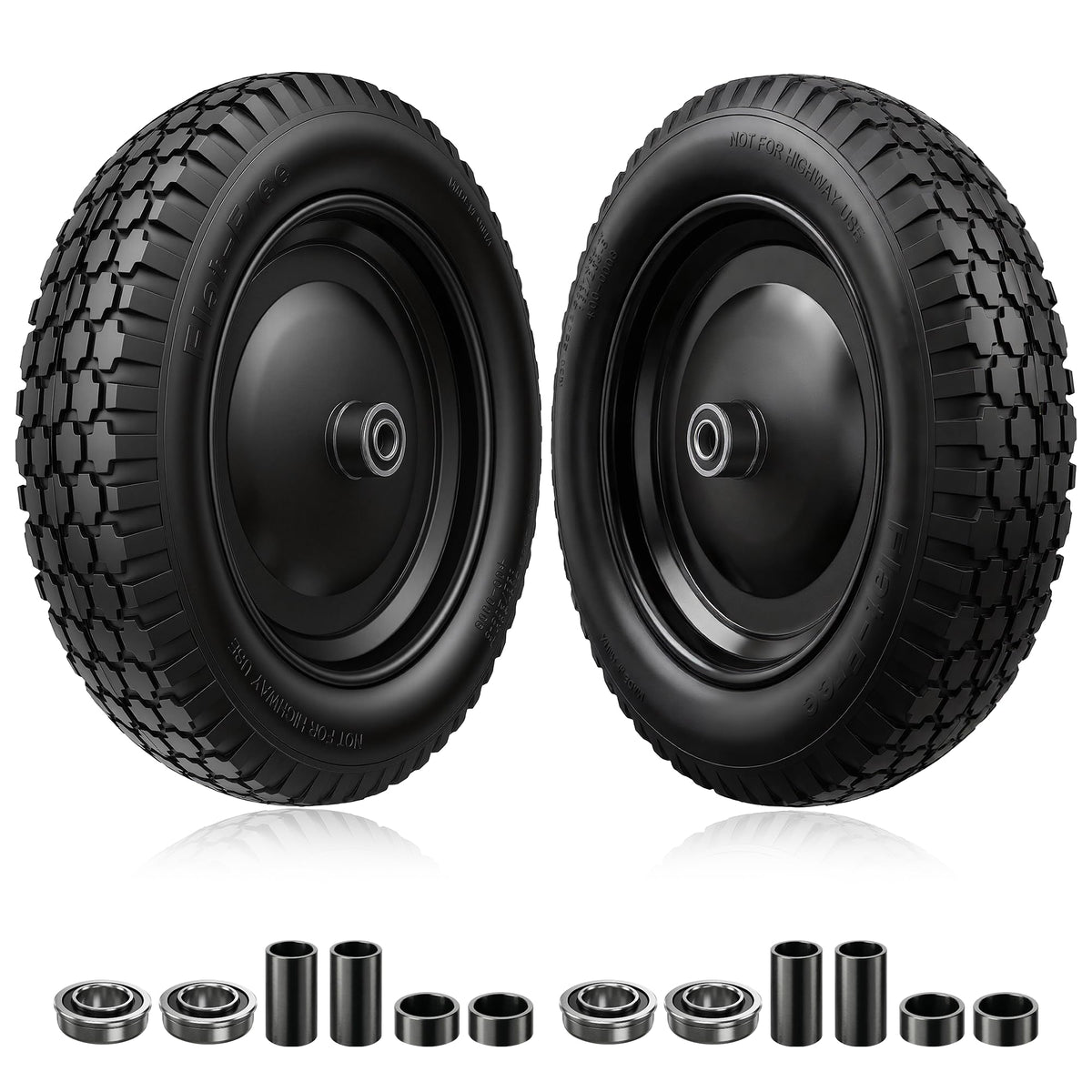 Vypart front view of complete wheel assembly shows durable rim and solid tire for reliable use