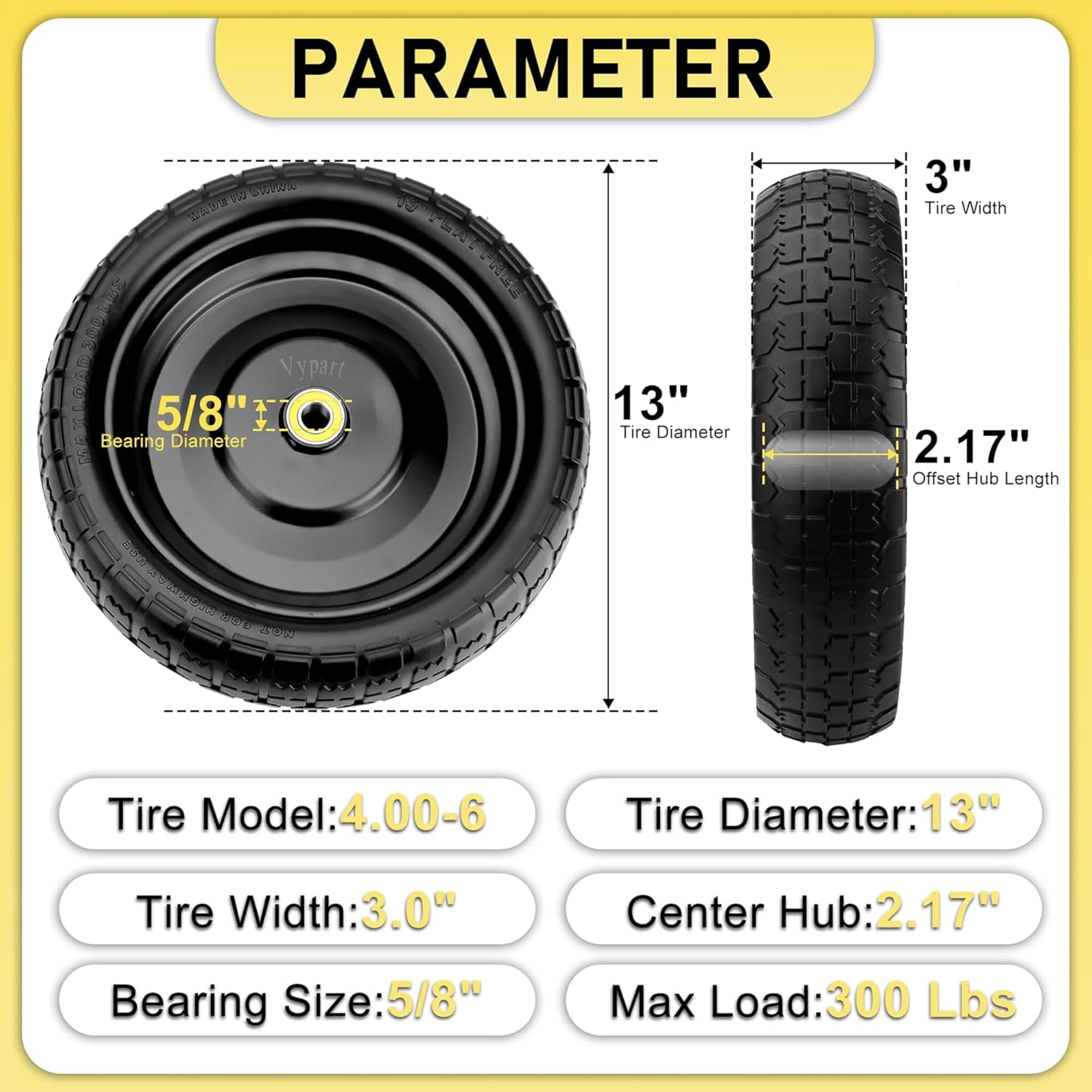 Vypart hub and 5/8" sealed bearing detail for balanced load and easy rotation