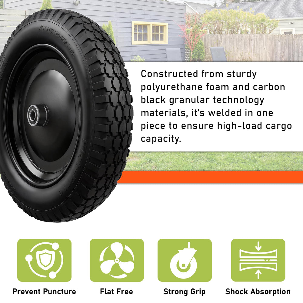 Vypart wheel installed on a wheelbarrow showing effortless transport of garden materials