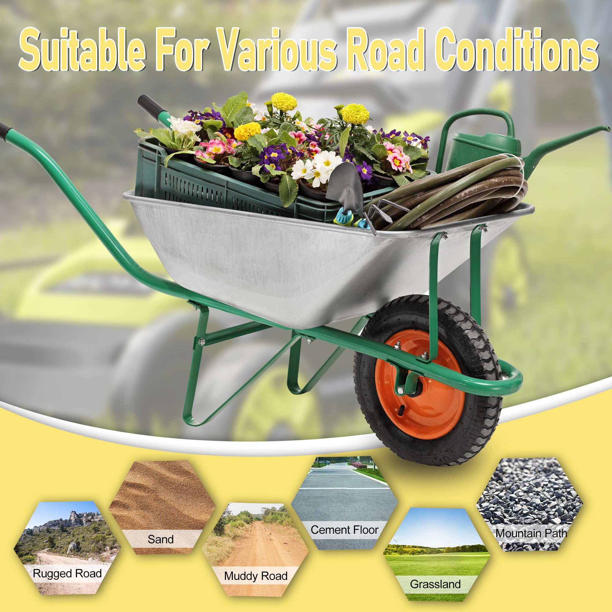Vypart wheel in yard setting hauling plants highlighting low-maintenance use