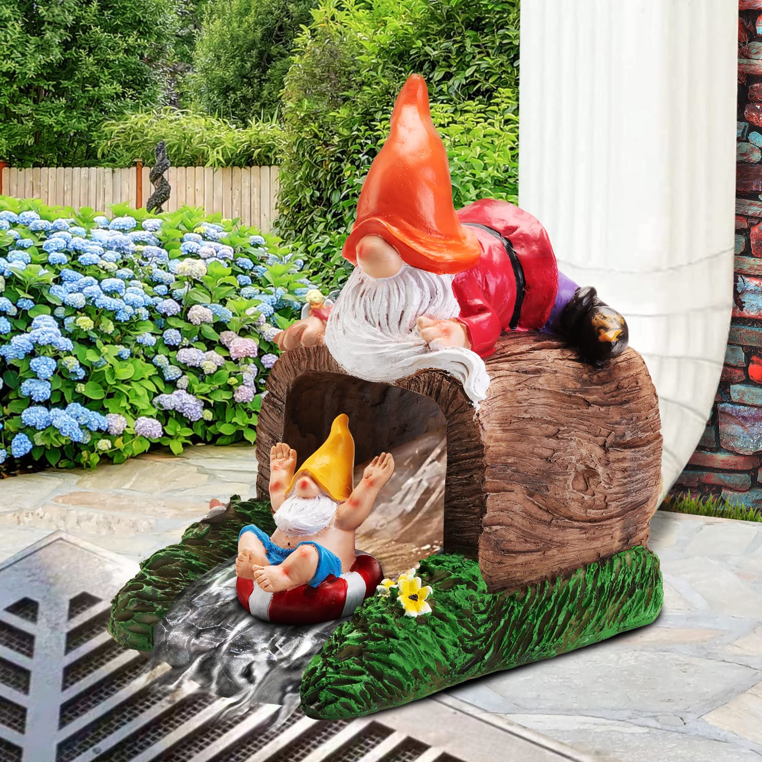 VZVXCC gnome installed on downspout demonstrating simple attachment