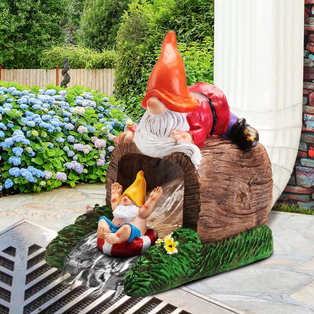VZVXCC gnome installed on downspout demonstrating simple attachment