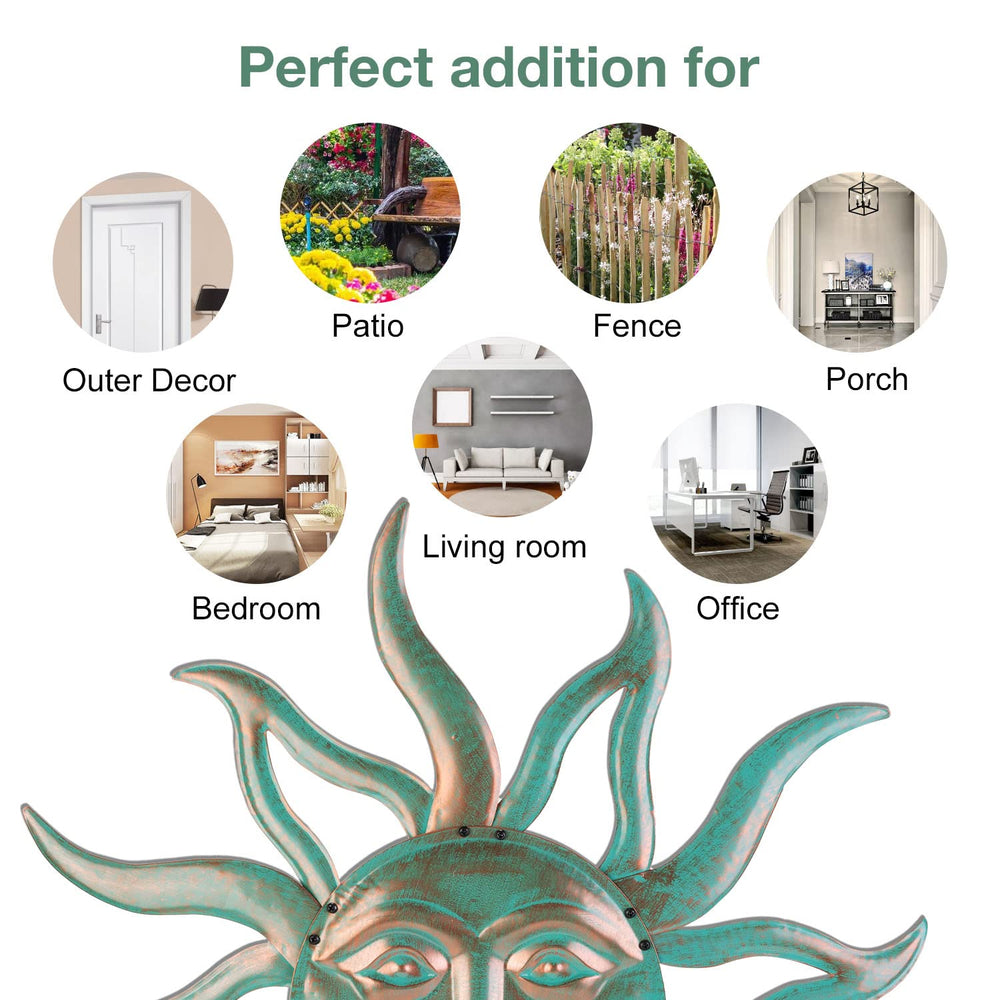 VZVXCC sun metal mounted on patio fence illustrating outdoor instant decor upgrade