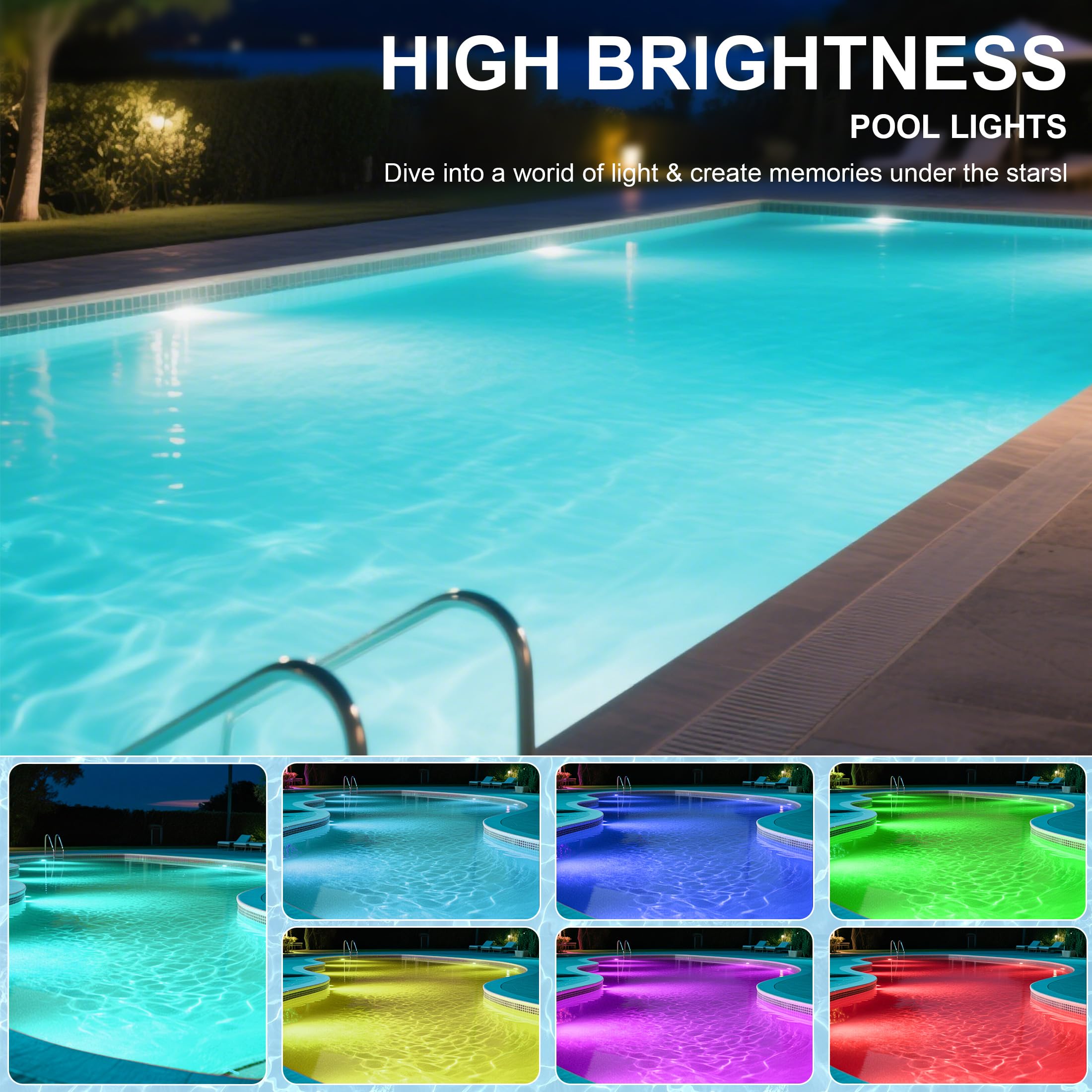 Vzyhik pool light displaying multiple color modes enhancing evening ambiance