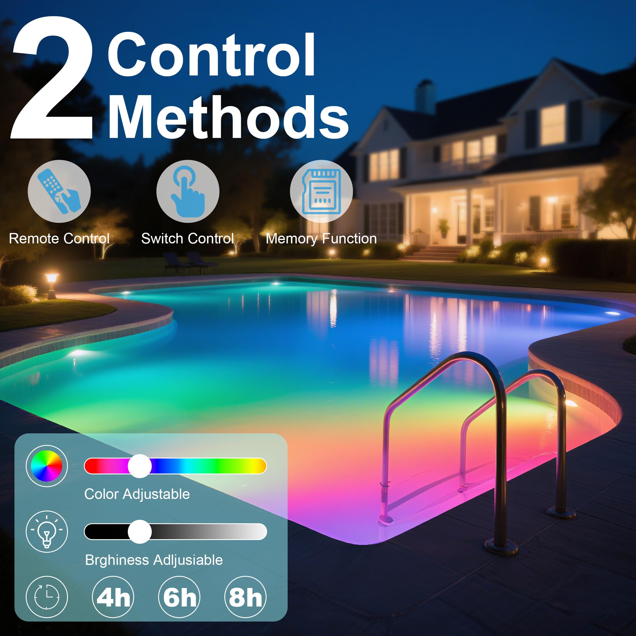 Vzyhik installed in a pool showing colorful, clear water lighting benefit