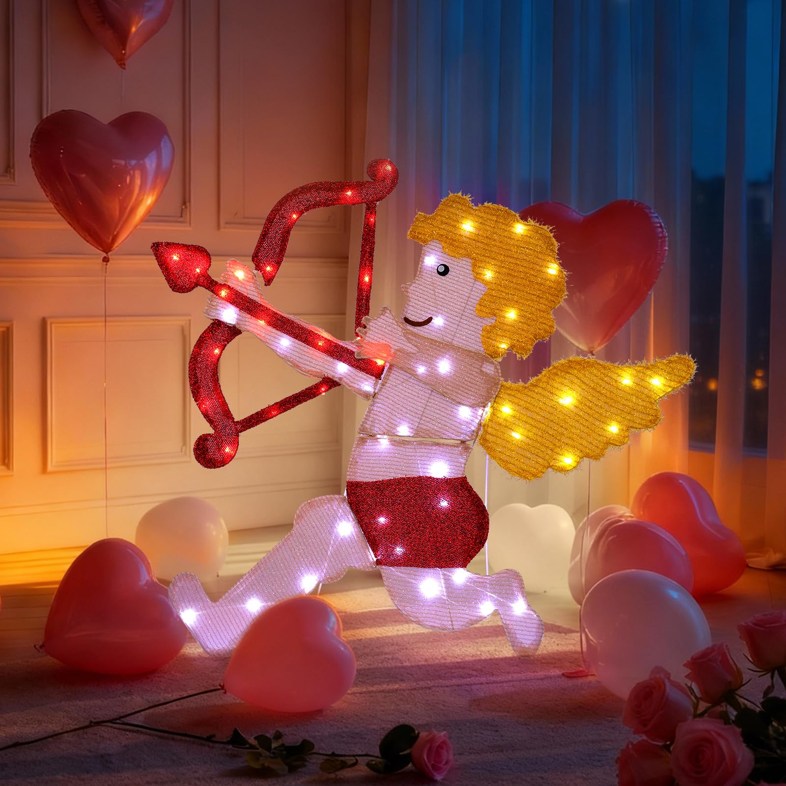 W Empty front view of Cupid yard decoration showing elegant gold finish and shape