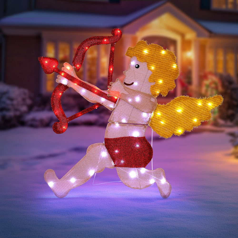 W Empty Cupid on porch with other decor offering festive Valentine atmosphere