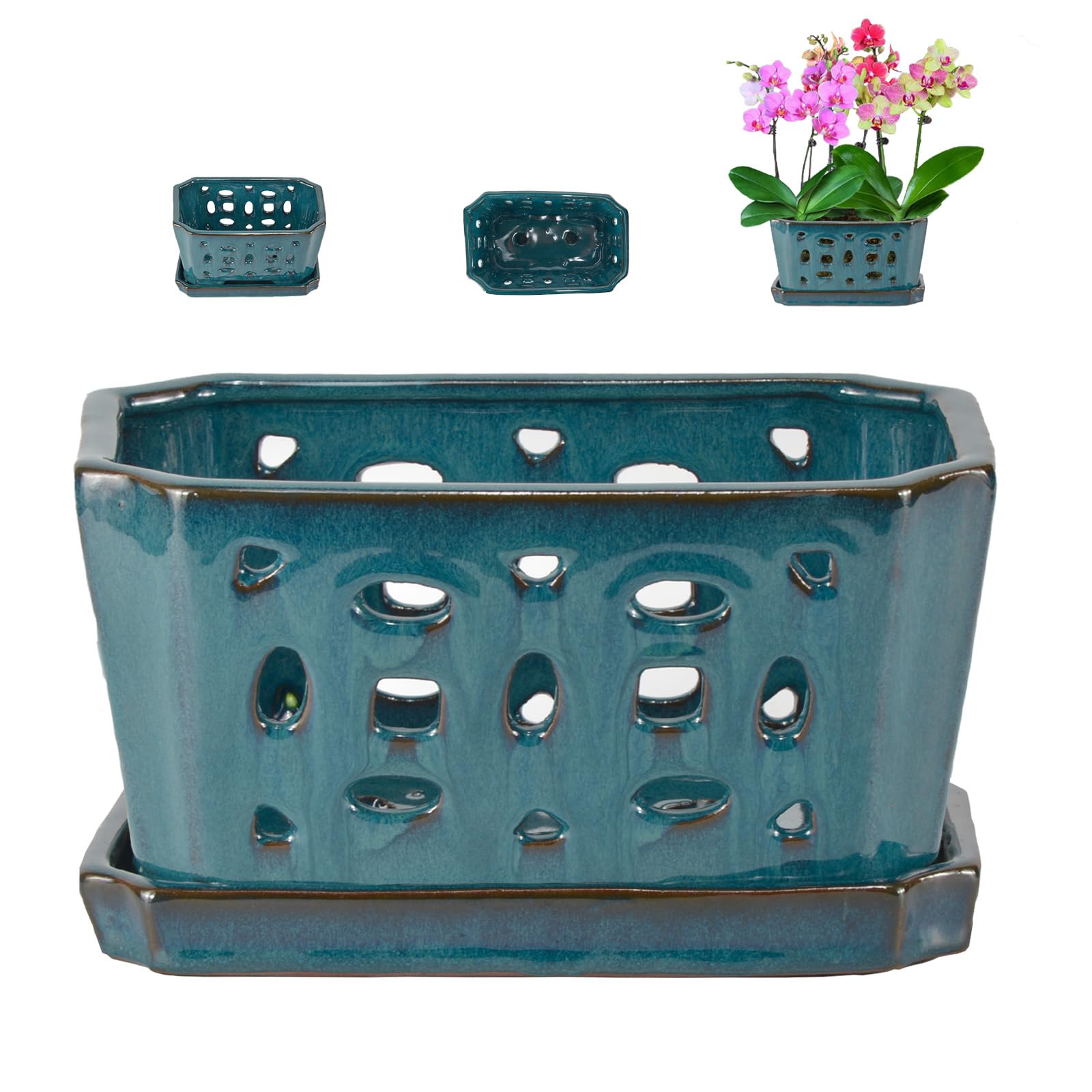 W&W teal orchid pot front view showing elegant finish and balance