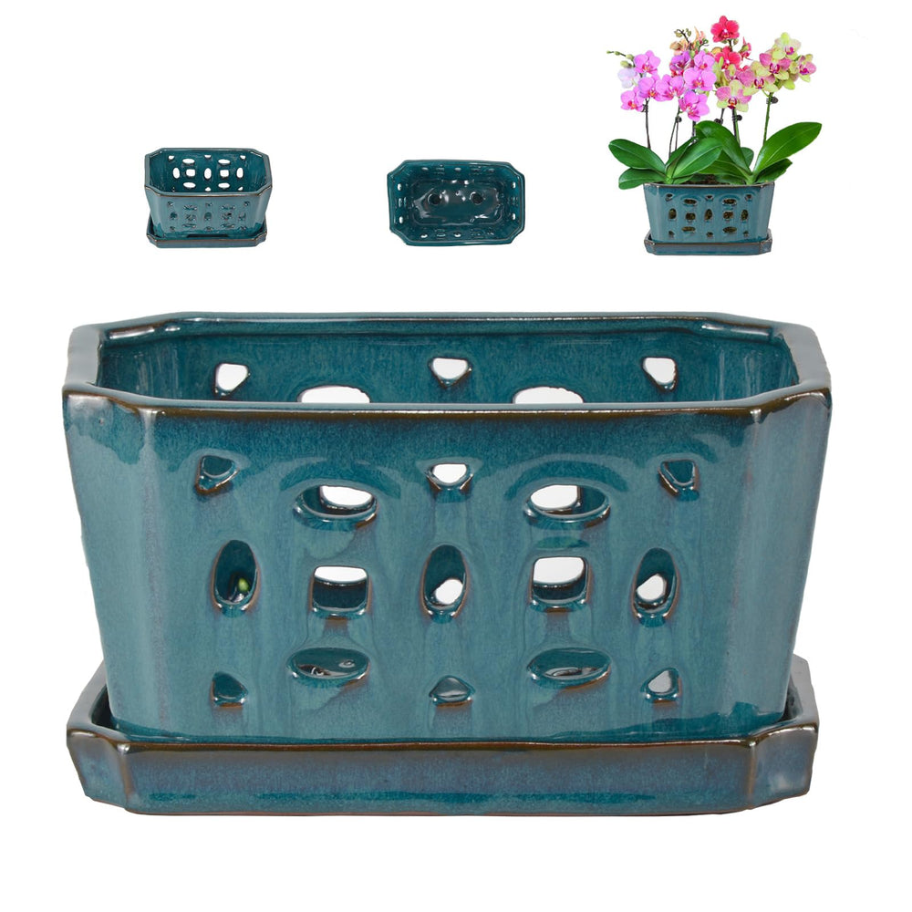 W&W teal orchid pot front view showing elegant finish and balance