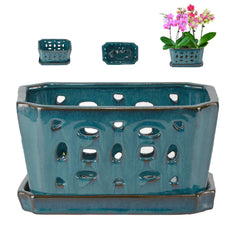 W&W teal orchid pot front view showing elegant finish and balance