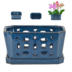 W&W front view of blue orchid pot showing elegant design and stability