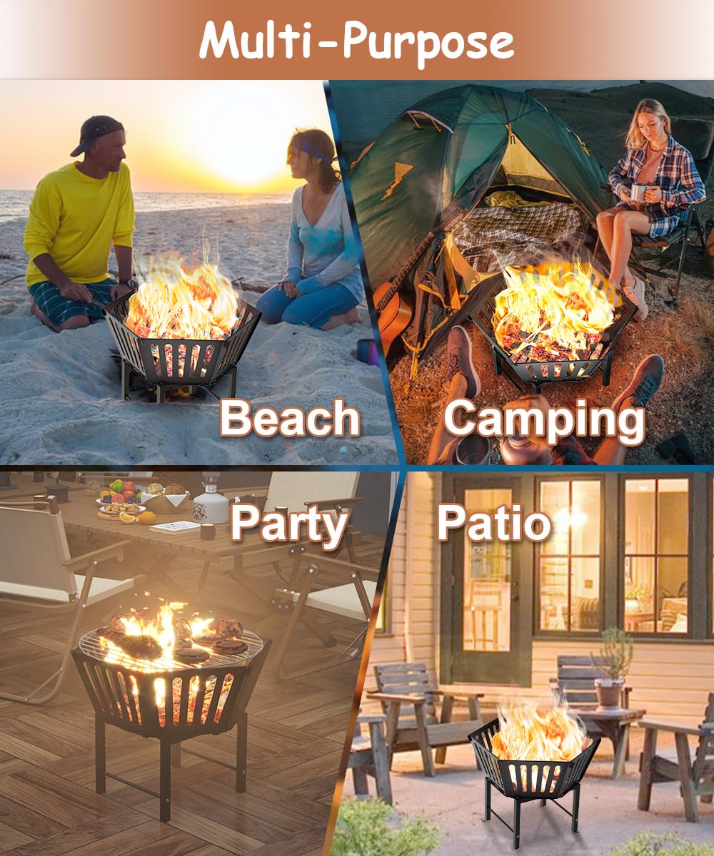 waaliji fire pit next to backpack showing compact travel-ready scale