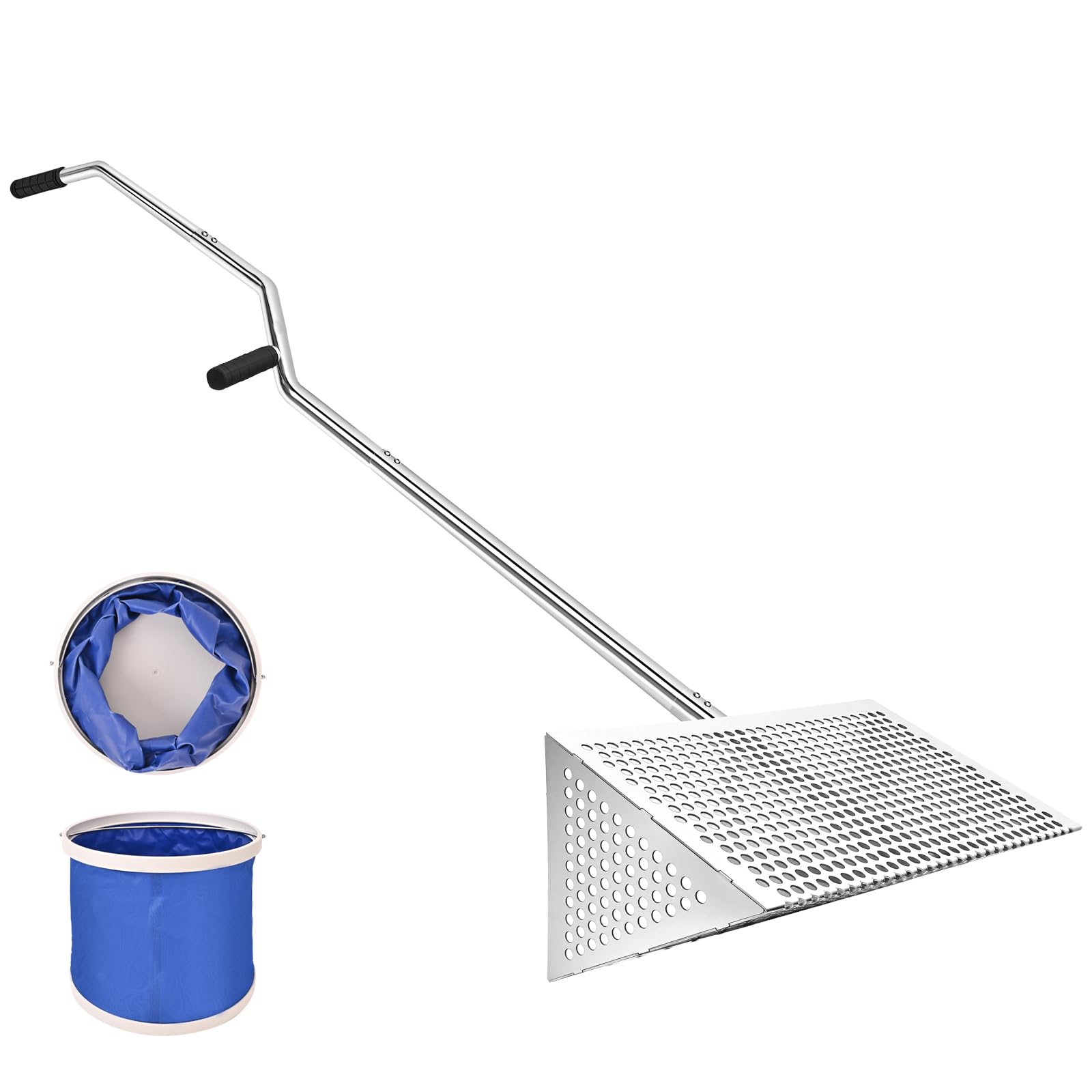 WAAWDOS front view of rake and bucket showing durable design and large basket