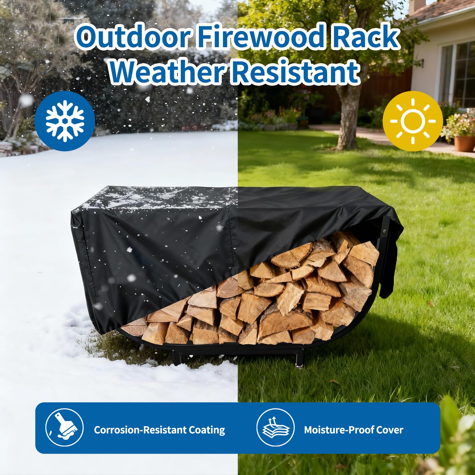 WAAWDOS thick weather cover protecting logs from rain and snow