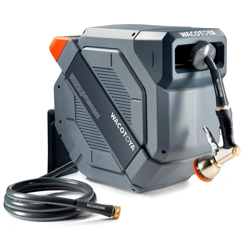 wacotoya front view retractable reel showing compact storage and neat hose