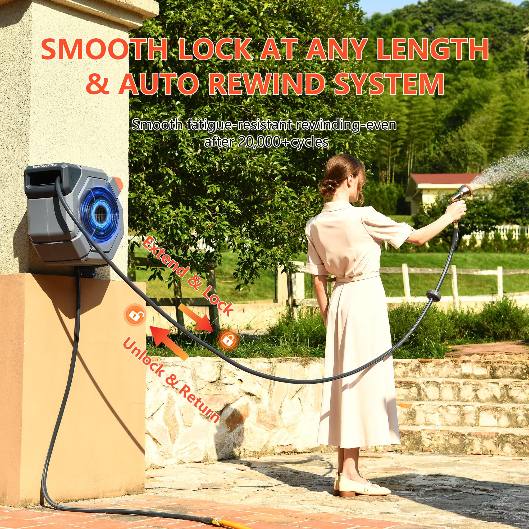wacotoya mounted on wall rotated 180 degrees for extended garden reach