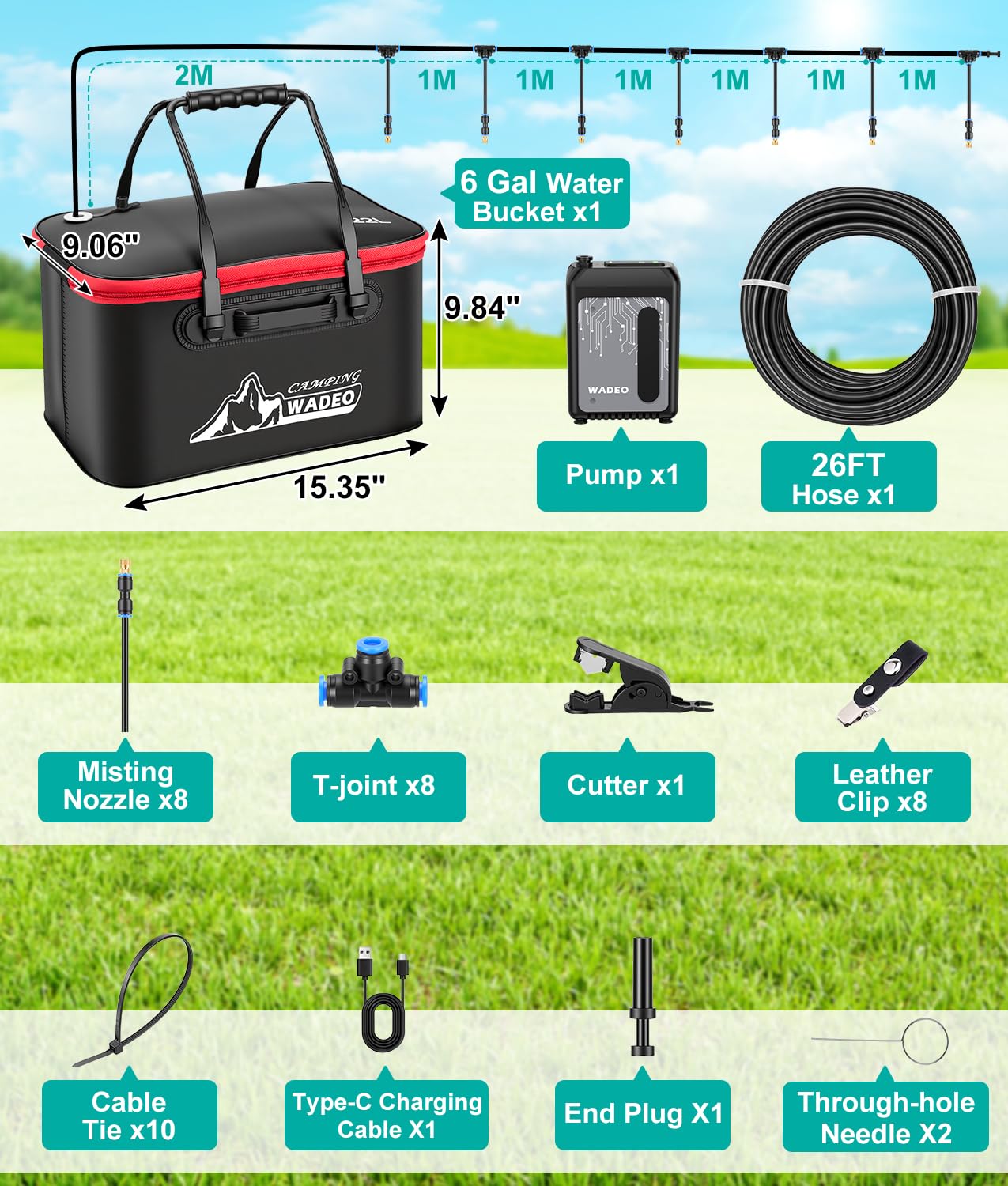 WADEO collapsible 22L bucket filled with water for long cooling runtime