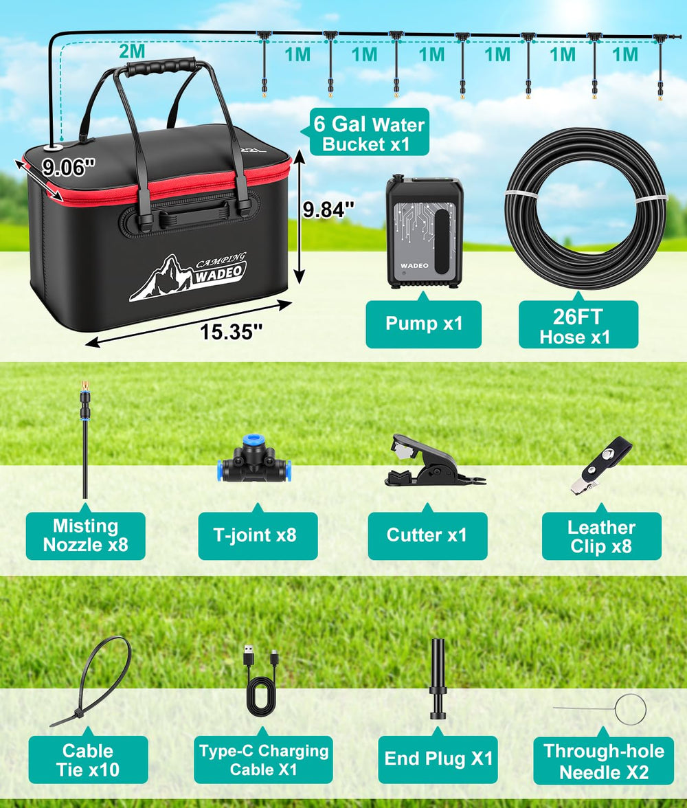 WADEO collapsible 22L bucket filled with water for long cooling runtime