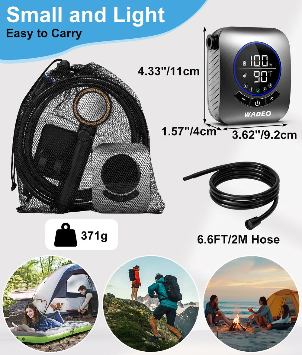 WADEO next to a water bottle to show compact size and travel-friendly weight