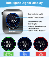 WADEO closeup LED display showing battery and Fahrenheit temperature for safety
