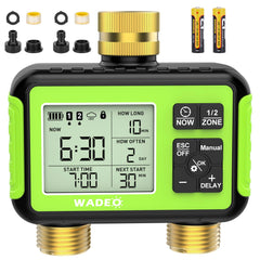 WADEO front panel view showing controls and durable brass fittings for reliable watering