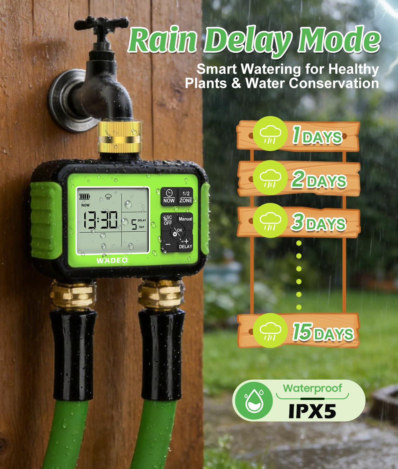 WADEO mounted on outdoor faucet demonstrating easy installation and outdoor use